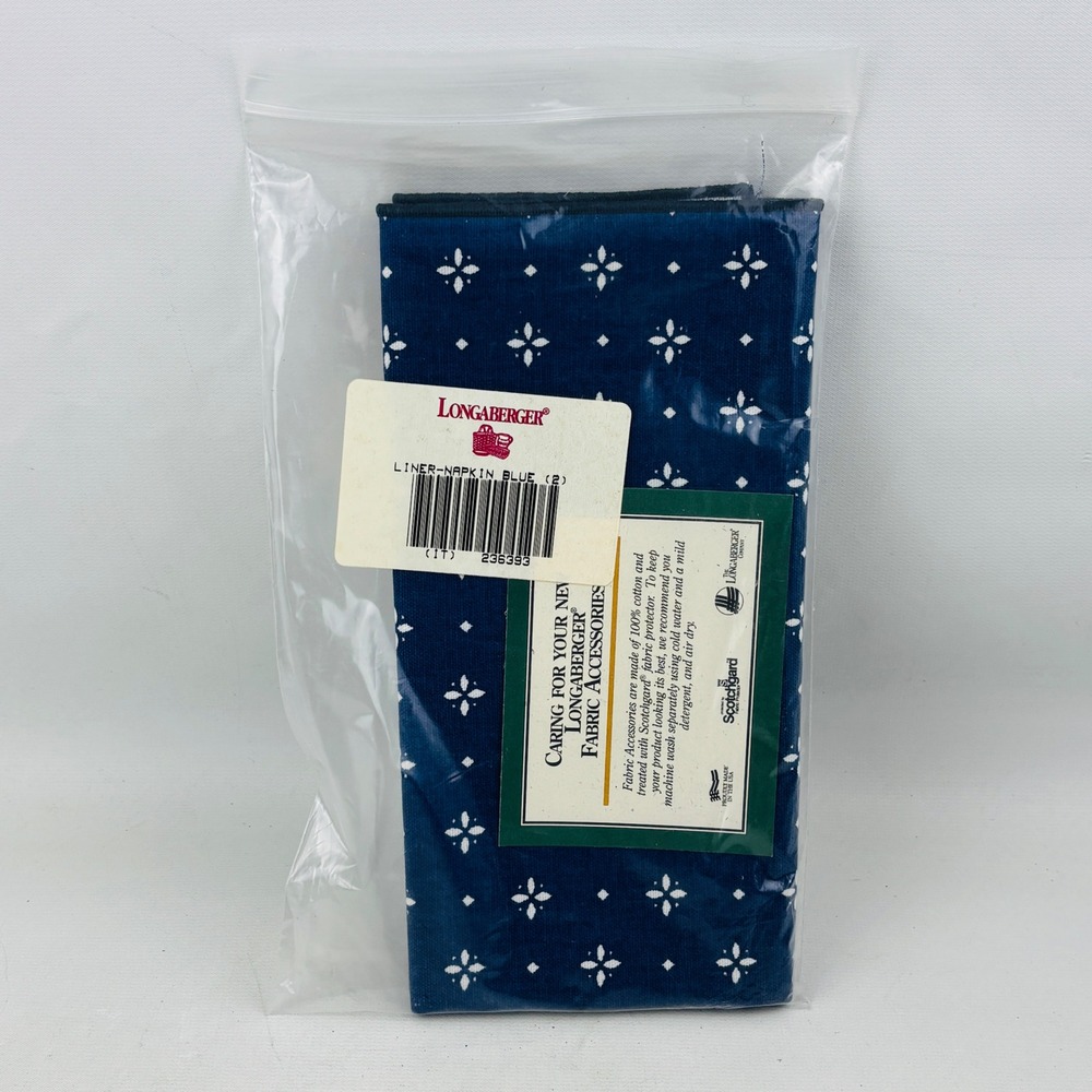 Longaberger Liner Classic Blue Napkin Set of 2 Cotton‎ Fabric Accessories 236393